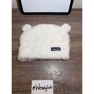 Patagonia Hat Baby Furry Friends Bear Ears Fleece Cream White 12-24M